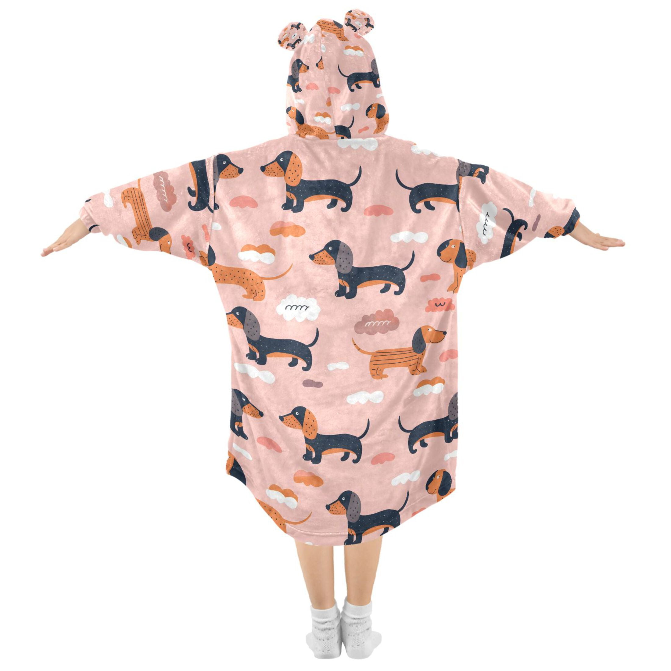 Wearable Blanket Christmas Hoodie for Cute with Dogs Flannel Hooded Blanket with Pockets and Sleeves Suitable