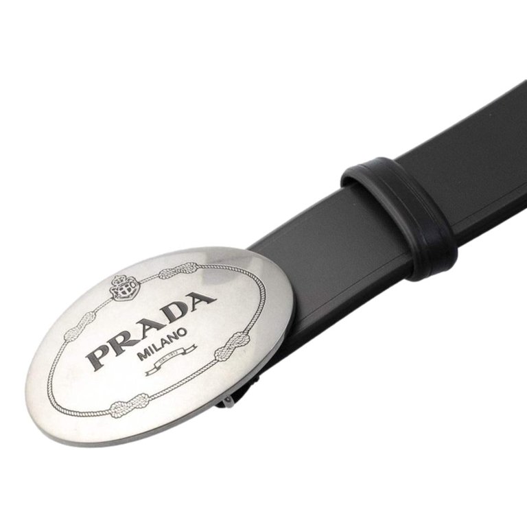 New Prada Navy Blue Saffiano Leather Belt Brushed Silver  display picture 1
