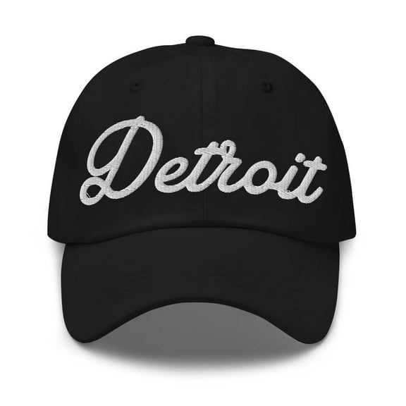 Detroit Baseball Cap Detroit Dad Hat Bold Script Michigan MI Hat Embroidered Souvenir Gift Black