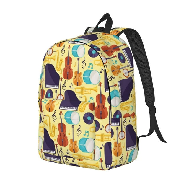 Kdxio Musical Instruments Print Canvas Backpack for School Work Travel Lightweight Unisex Daypack with Laptop Compartment and Adjustable Straps-Small