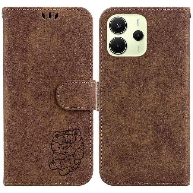 For Xiaomi Redmi Note 14 4G (164.84mm) Wallet Case Tiger Imprint Leather Shockproof Phone Cover - Gr