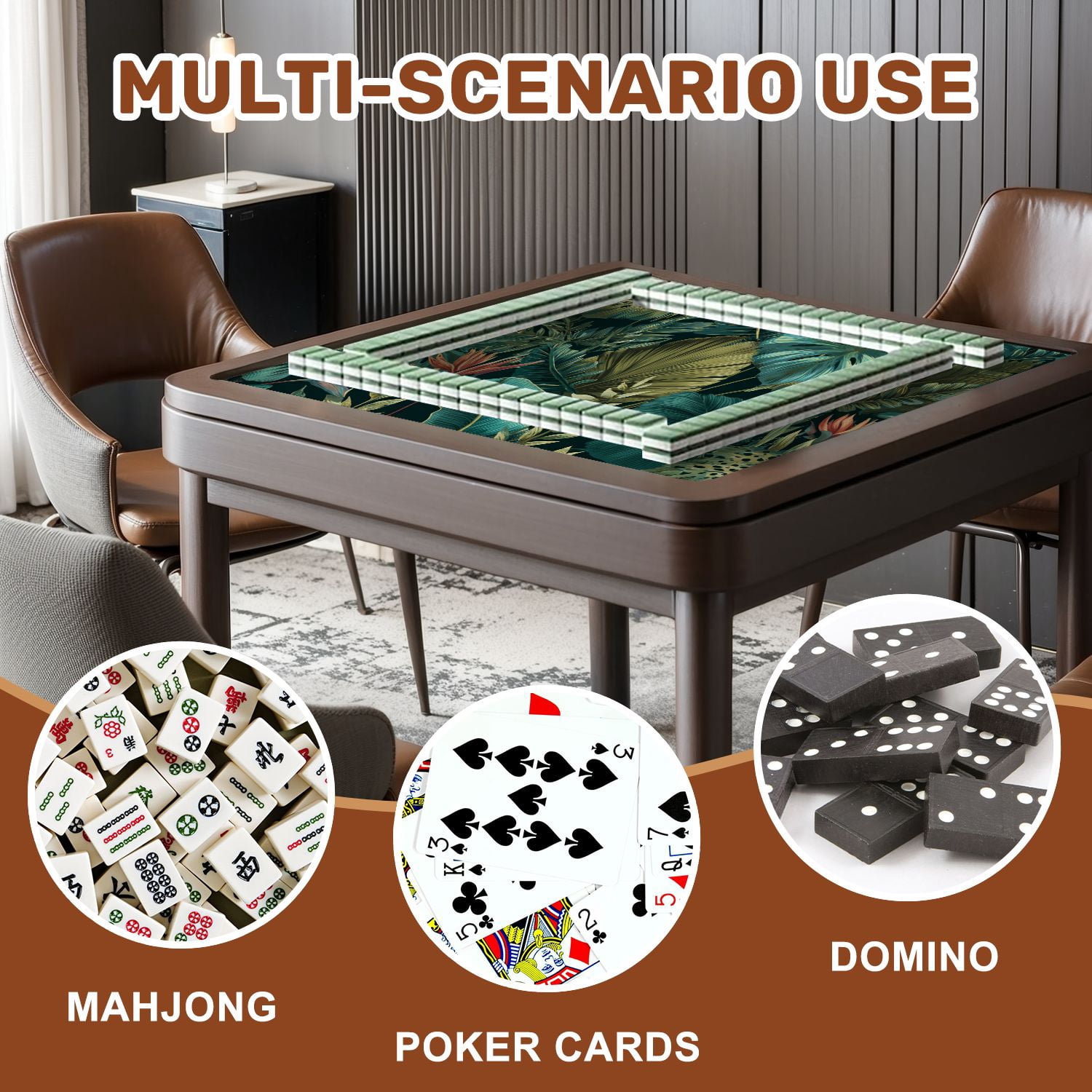Mahjong Mat 31.5" x 31.5" palm frond Tropical leaves seamless Banana leaf Non-Slip Noise Reduction American Mahjong Tiles Table Cover for Dominoes Poker Card Board Games Gift