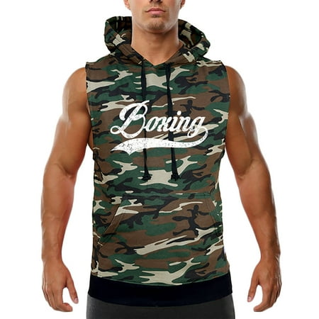 Script Camo - Men's Script Boxing Camo Sleeveless Vest Hoodie Large Camo