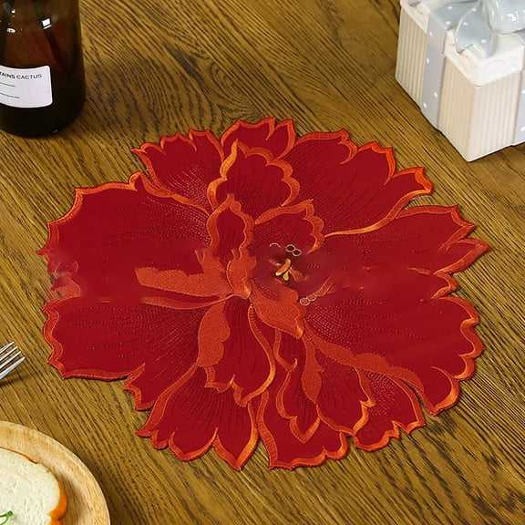 New Arrival! Miyuadkai Flower shaped placemat A: Flower Shape Placemat Exquisite Texture Polyester Dinner Mat for Home