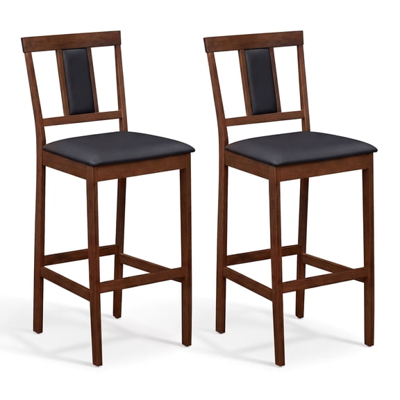 Costway Upholstered Barstool Set of 2, Farmhouse 29.5” Bar Height Kitchen Island Stool