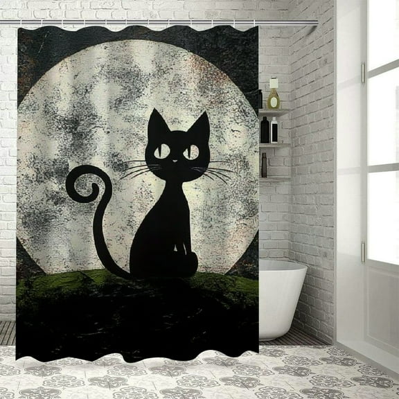 Patifu Cat Moon Gothic Art Bathroom Shower Curtain Set with Hooks 36"x72