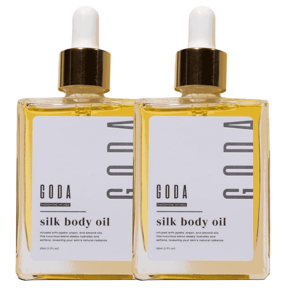 GODA Silk Body Oil Women - Firming Anti Aging Moisturizing Formula, Crepey Skin Hydrating After Shower, At-Home Use Makeup Organizers, 2Pack