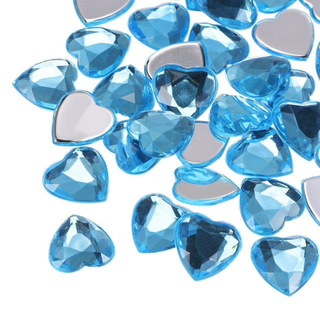 Uxcell 20Pcs Acrylic Flat Back Rhinestones 20mm/0.8 inch Heart Artificial Gemstone for Crafts Jewelry Making Light Blue