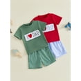 thumbnail image 3 of BemeyourBBs Toddler Baby Boy Summer Clothes Fathers Day Outfit I Love Dad Letter Heart Embroidered Crew Neck Short Sleeve T Shirt Tops and Plaid Shorts Set Toddler Boys Summer Outfits, 3 of 9