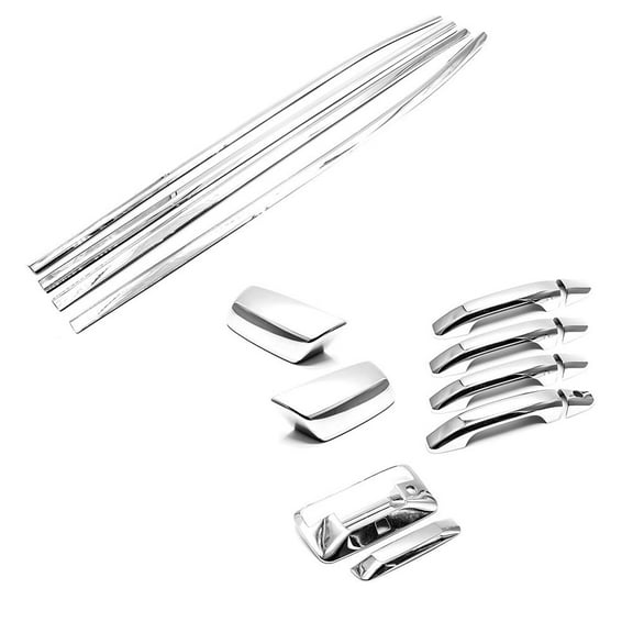 Sizver SUPER Chrome Combo Set Window Sills Handles Mirrors Tailgate Cover WITH backup camera hole For 2014-2018 Chevrolet Silverado/GMC Sierra CREW 4DR