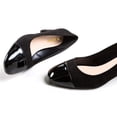 thumbnail image 2 of YDN Women Chic Cap Toe Slip On Pumps Bi-Material Low Chunky Block Heels Comfortable Business Date Shoes Size 8 Black, 2 of 4
