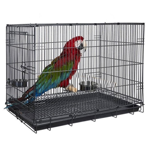 Mcage Large 23.5"x16.5"x20"H Portable Foldable Metal Birdcage with 2 Stainless Steel Bowls & Wooden Perch, Black