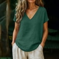 thumbnail image 2 of Cotton Linen Summer Tops for Women Short Sleeve Crew Neck Loose Casual Comfy Breathable Lighweight Shirts (S, Green), 2 of 6