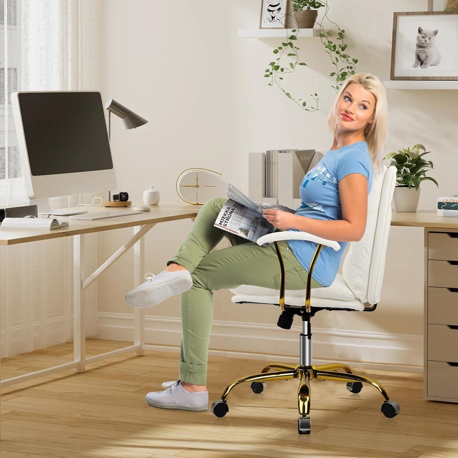 Ergonomic Home Office Desk Chair Comfortable Leather Computer Chairs for Bedroom