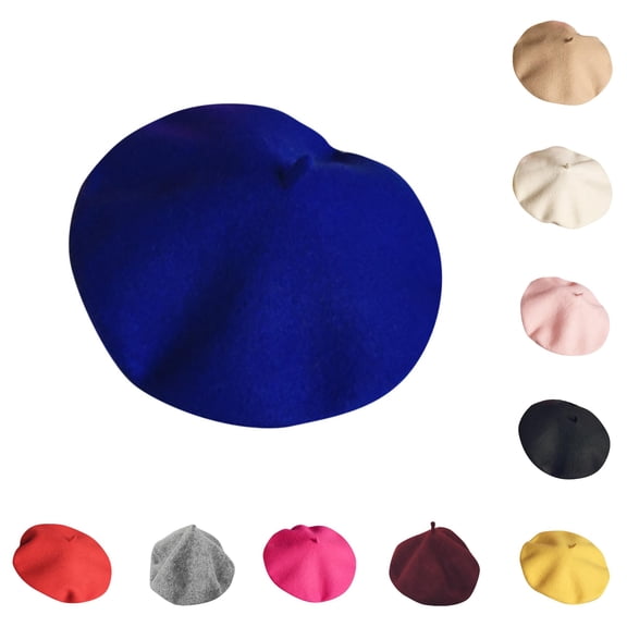 Ticikt Kids Solid Wool Beret Hat, Retro British Style Warm Painter Cap for Girls Fall Winter Daily,Blue