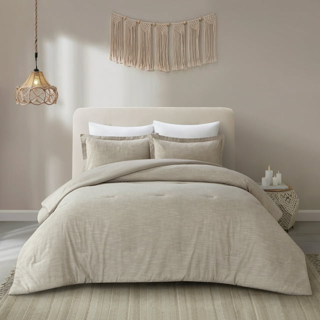 Grace Living Zipporah Cotton Comforter Set - Exceptionally Cozy, Solid Neutral Color