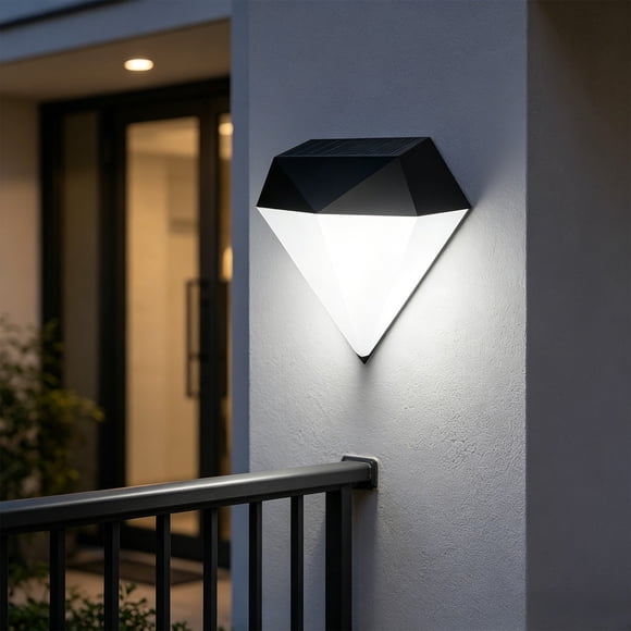 Applique Murale Extérieure à Énergie Solaire, Veilleuse DEL en Plastique Noir pour Patio et Jardin, Applique Murale Géométrique avec Éclairage d'Ambiance