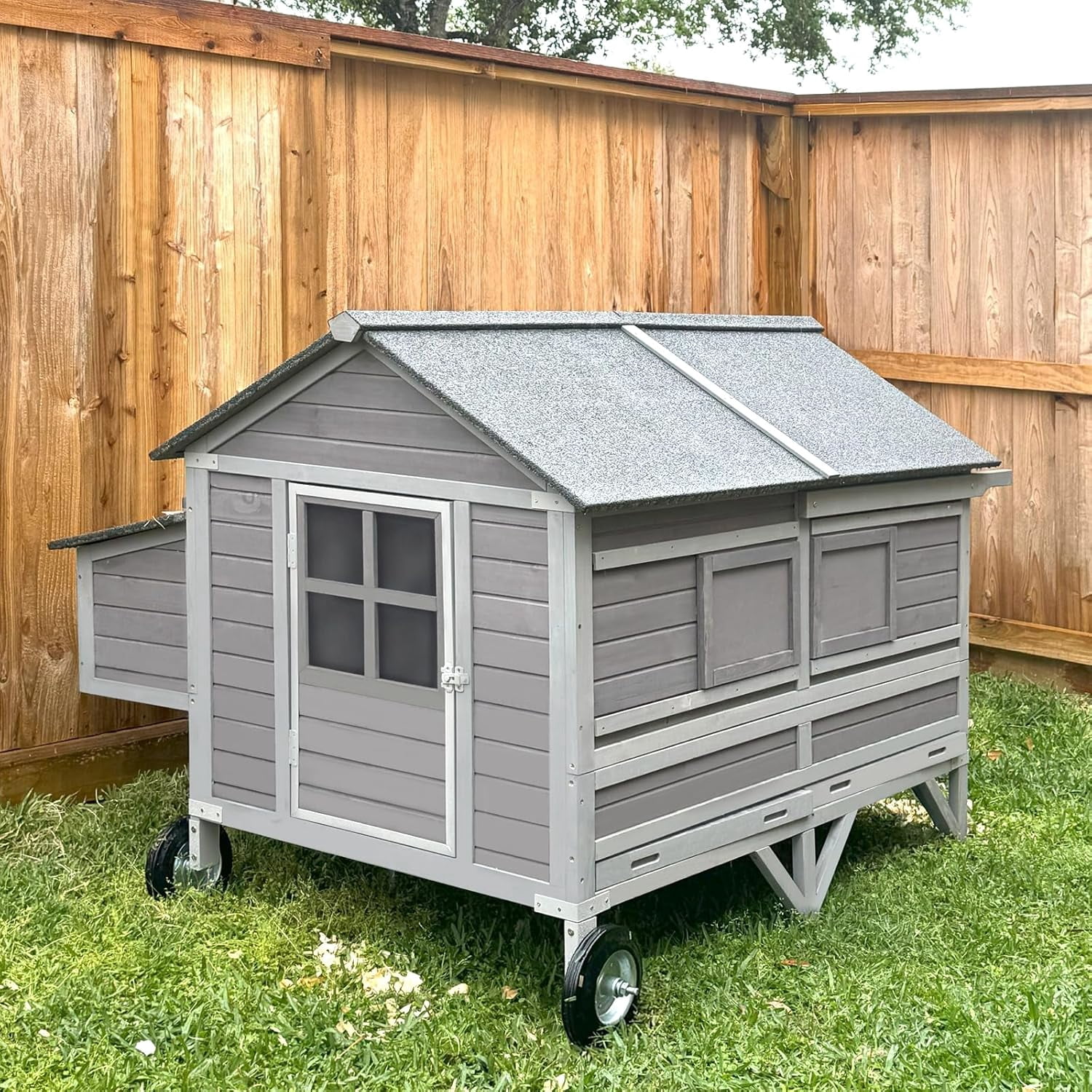 Aivituvin Chicken Coop Super Large Mobile Hen House with Wheels,Strong Iron Frame Outdoor Poultry Cage with Nesting Box,Duck Coop,Rabbit Cage Waterproof
