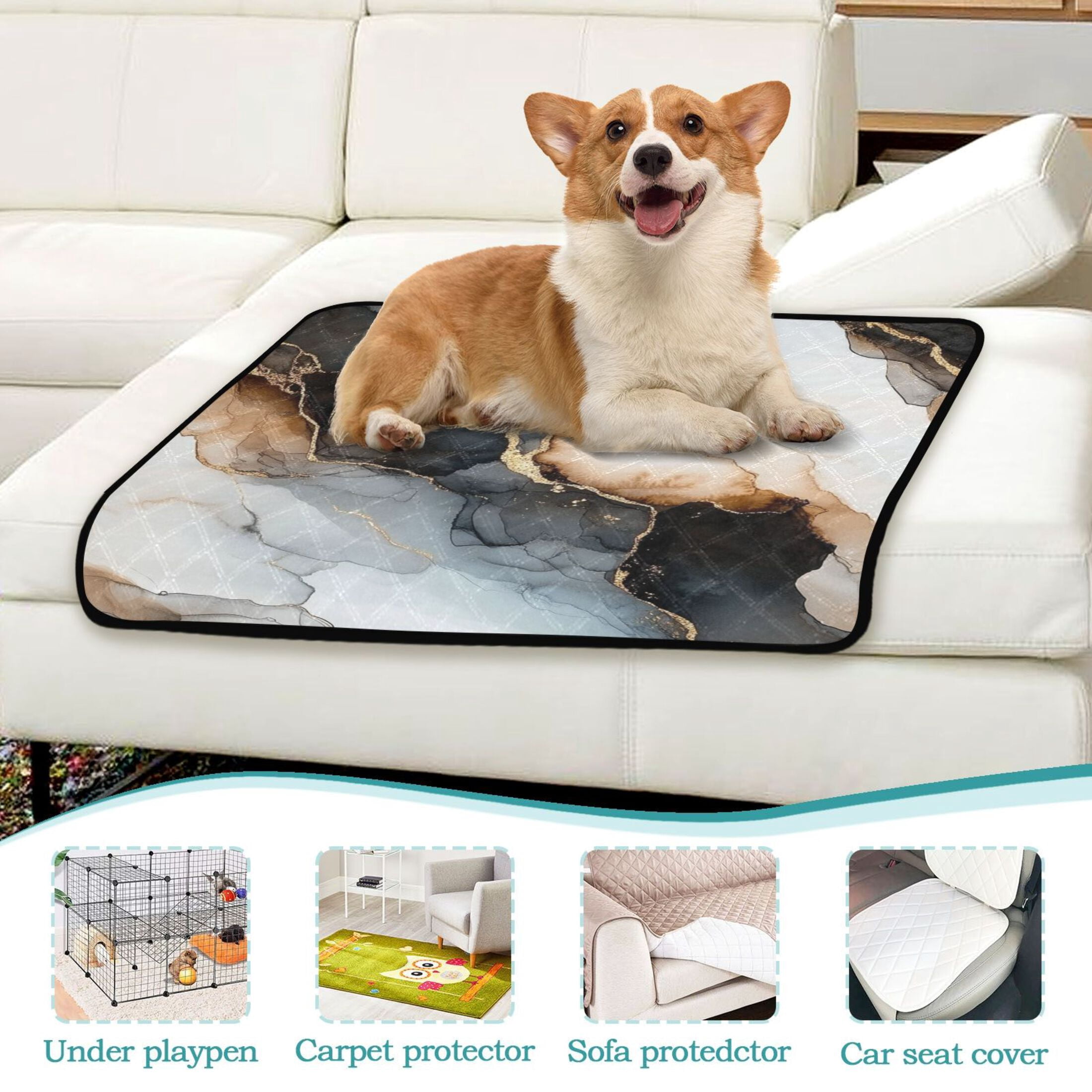 Qxltty Brown Gilt Texture Cat litter Pads Pet Set of 3 Diaper Mats Center Anti-leakage Layer Absorbent Soft and Comfortable