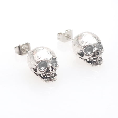 Aellinatey Gothic Punk Silver/Black Skull Hoop Earrings for Men Women Holidays Jewelry