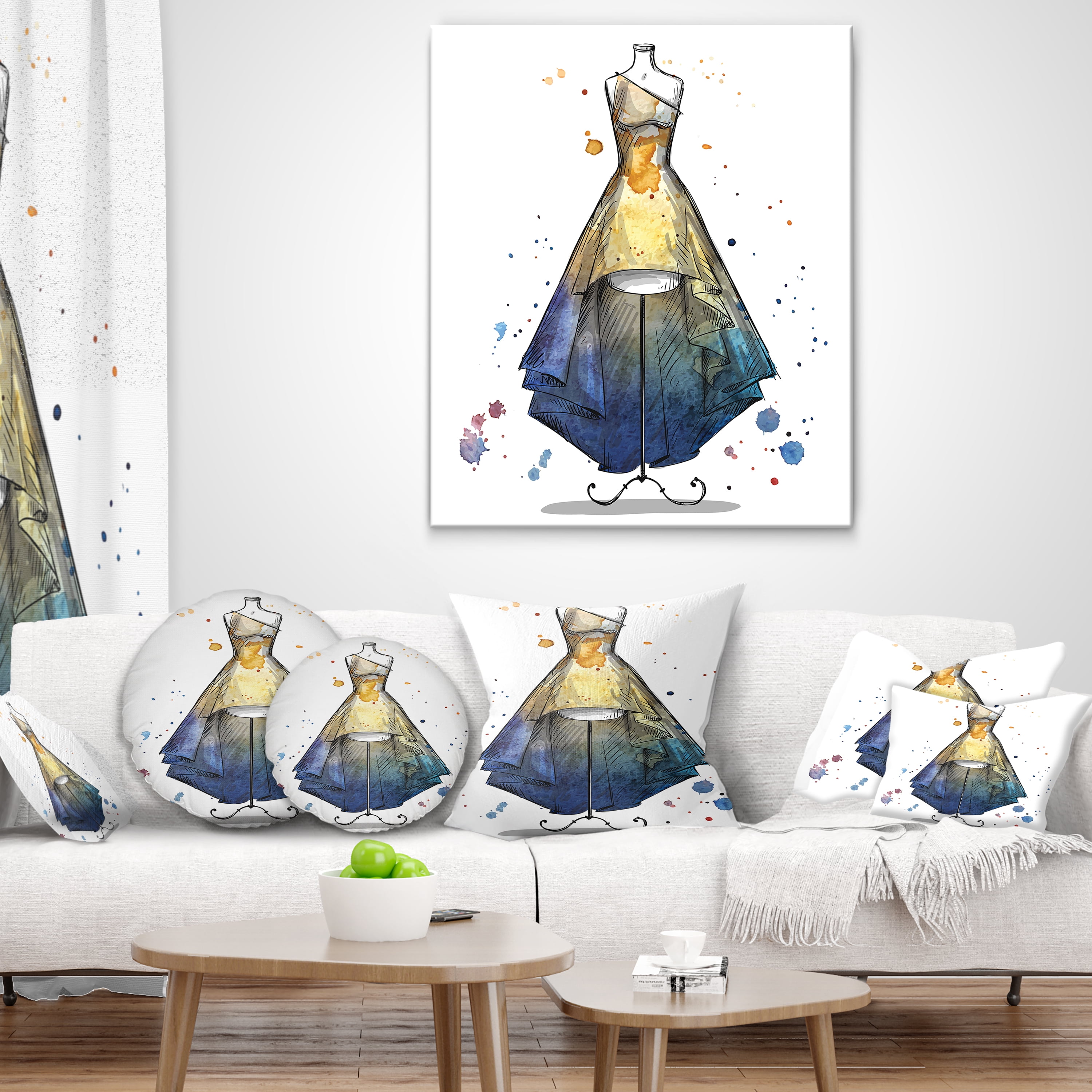 Designart Mannequin with Long Dress - Abstract Throw Pillow - 18x18