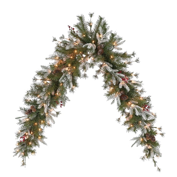6' PE/PVC Decorated Swag 202 Tips 100 UL Clear Incandescent Lights Pine Cones & Berries