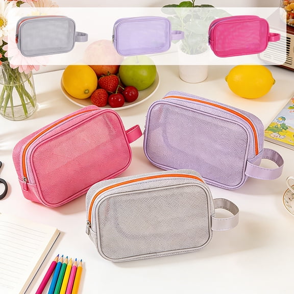 Bowayaoa Breathable Mesh Travel Toiletry Bag, Portable Zipper Cosmetic Storage Pouch, Wet Dry Separation Handbag for Beach Gym Outdoor Use