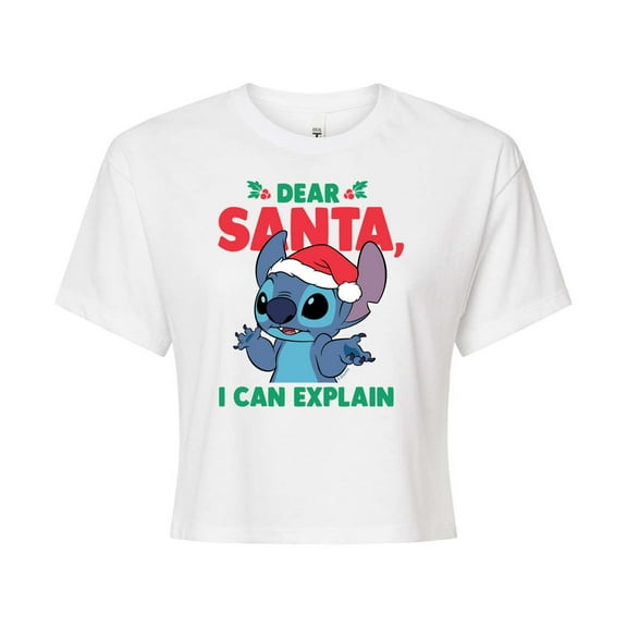 Lilo & Stitch - Dear Santa I Can Explain - Juniors Cropped Cotton Blend T-Shirt