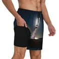 thumbnail image 3 of Picia Peggy's Cove Lighthouse pattern Mens Swim Trunks with Compression Liner Stretch Beach Shorts Quick Dry with Zipper Pockets No-Chafing Board Shorts-3X-Large, 3 of 9