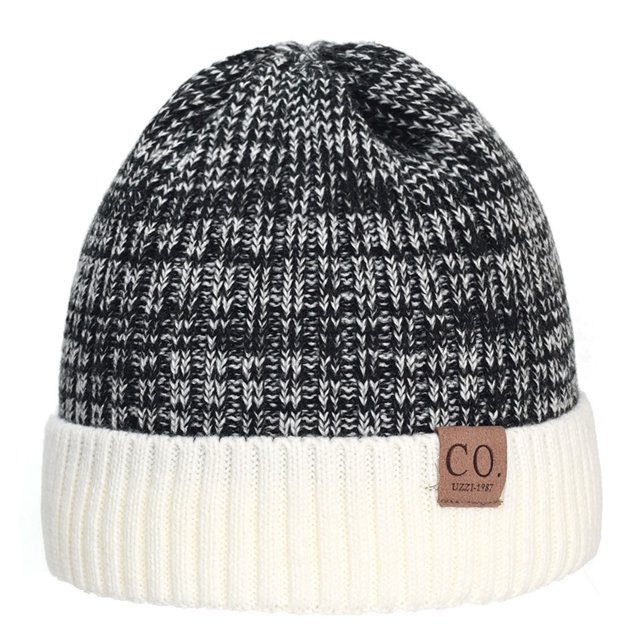CSChome Men Winter Hat Winter Men Hat - Knitted Color Matching Elastic Non-Slip Windproof Cozy Thick Plush