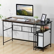56" Writing Computer Desk with End Table, 2 in 1 Design Industrial Home Office Desk with Storage Shelves on Left or Right, Work from Home Reading Studying, Steel Frame, Rustic Brown and Black