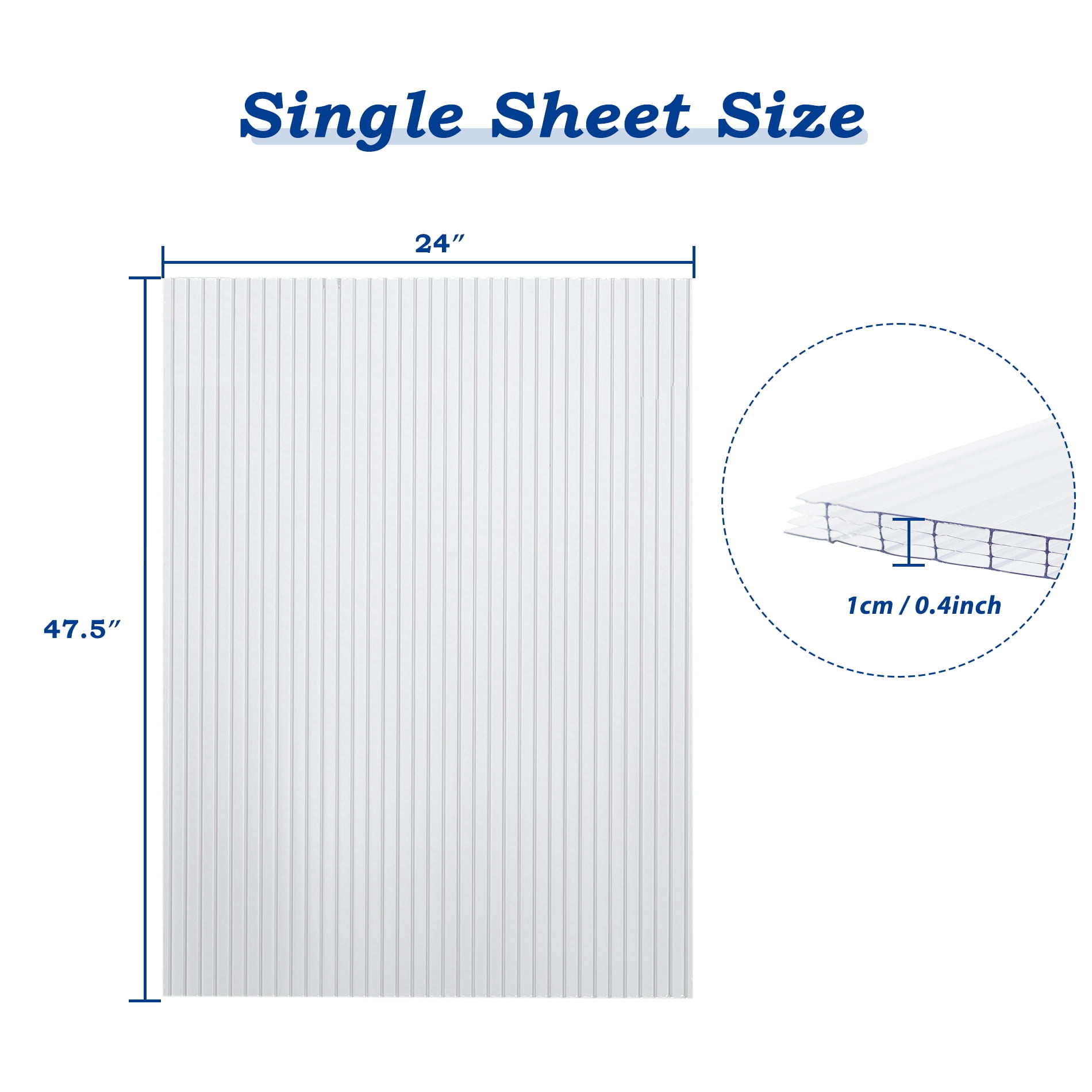 BPS 6Pcs 24"W x 48"L x 0.4" Polycarbonate Panels, Twin-Wall Reinforced Clear Sheets for Greenhouse