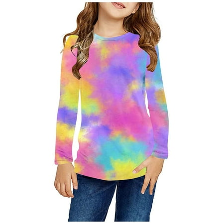 

ATOGUTA T Shirts for Girls Multicolor Long Sleeve T Shirts Color Block Crewneck Casual Cute Tops Blouse Size 3T-14