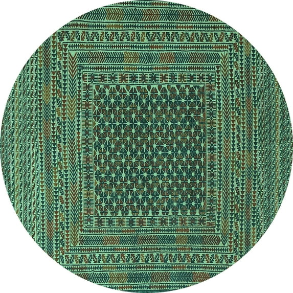 Ahgly Company Machine Washable Indoor Round Southwestern Turquoise Blue Country Area Rugs, 7' Round