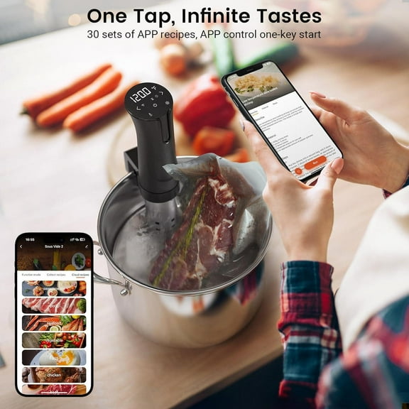 Sous Vide Machine, WiFi APP Included, 1100W Sous Vide Cooker with Accurate Temperature & Timer, Ultra Quiet Stainless Precision Immersion Circulator Device, Kitchen Gadgets with Recipes