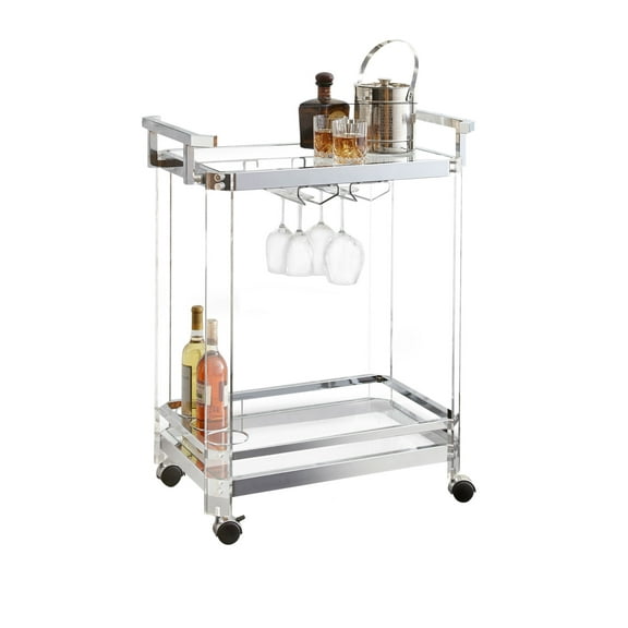Steve Silver Aerin Modern Acrylic Server or Bar Cart with Wheels, Clear