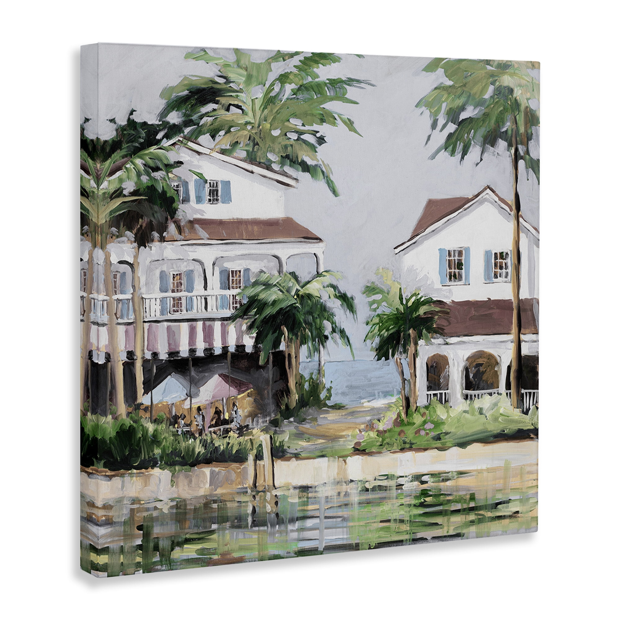 Stupell Industries Coastal Bay Cottages Coastal Painting Gallery Wrapped Canvas Art Print Wall Art, 17 x 17
