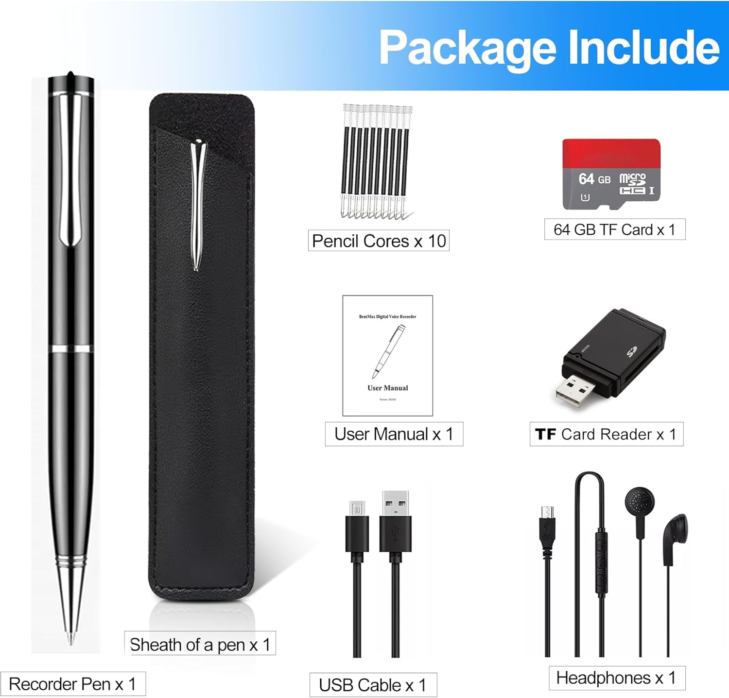 AI Digital Voice Recorder-64GB Voice Activated Recorder with Playback,AI-Intelligent Noise Reduction Mp3 Player, Voice Activated Sound Audio Tap Recorder Device for Meeting,Course,Lectures,Interviews