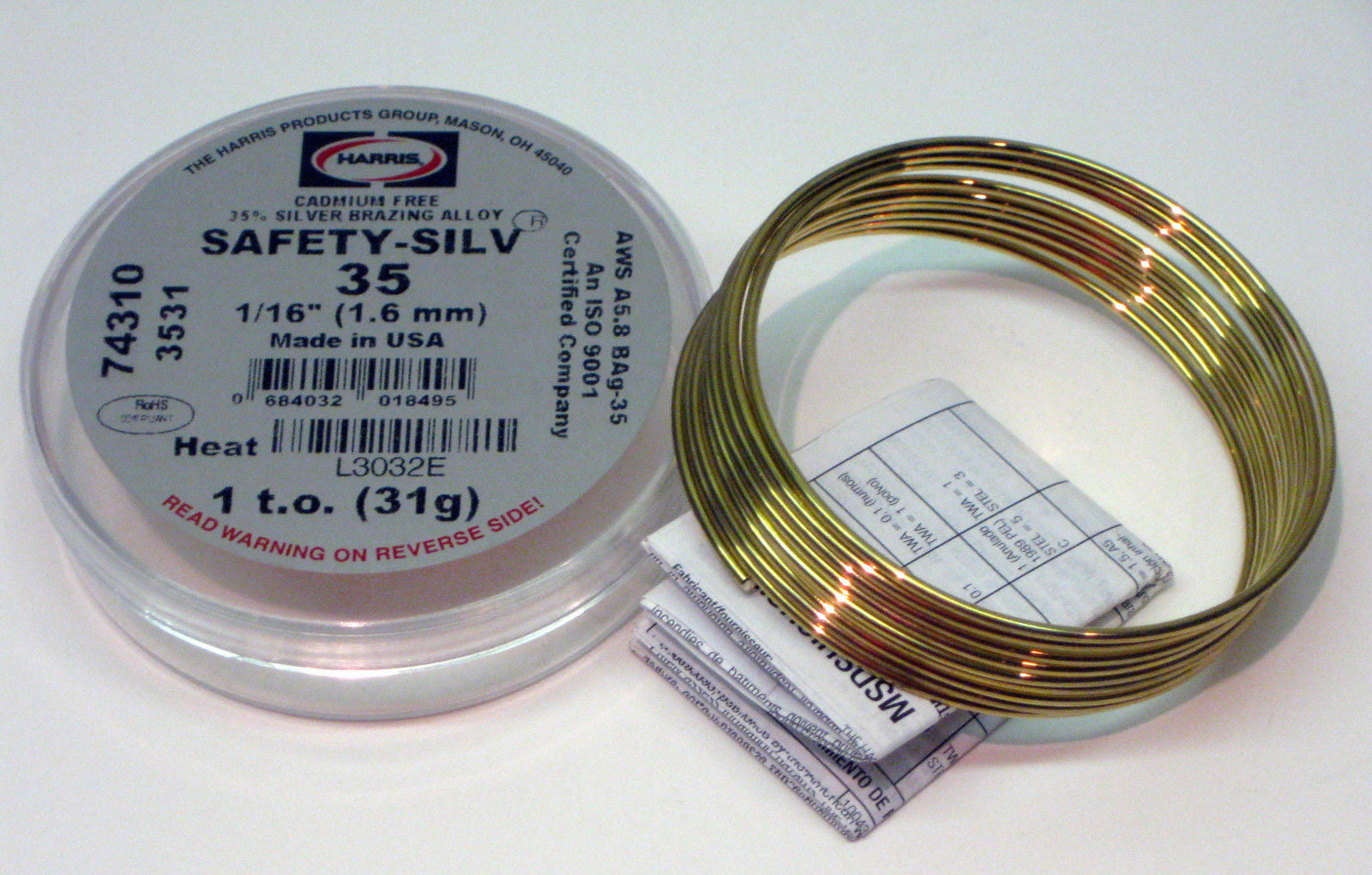 1 per Pack Harris Safety-Silv 45 Silver Brazing Alloy Wire 