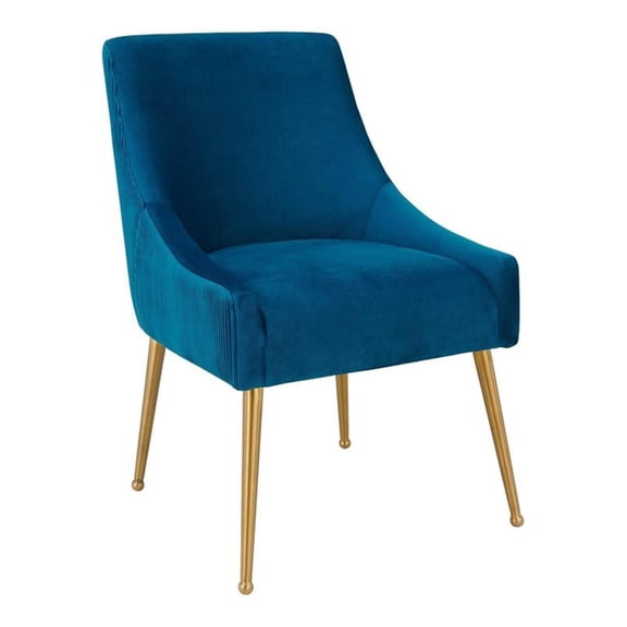 Maklaine Modern 19" Transitional Velvet Side Chair in Pleated Navy