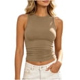 thumbnail image 5 of VBVC Women's Breathable Crew Neck Crop Tank Top, Ladies' Sleeveless Slim Fit Camisole, Casual Basic Stretchy Fitted Top For Women,Khaki,S-2XL, 5 of 8