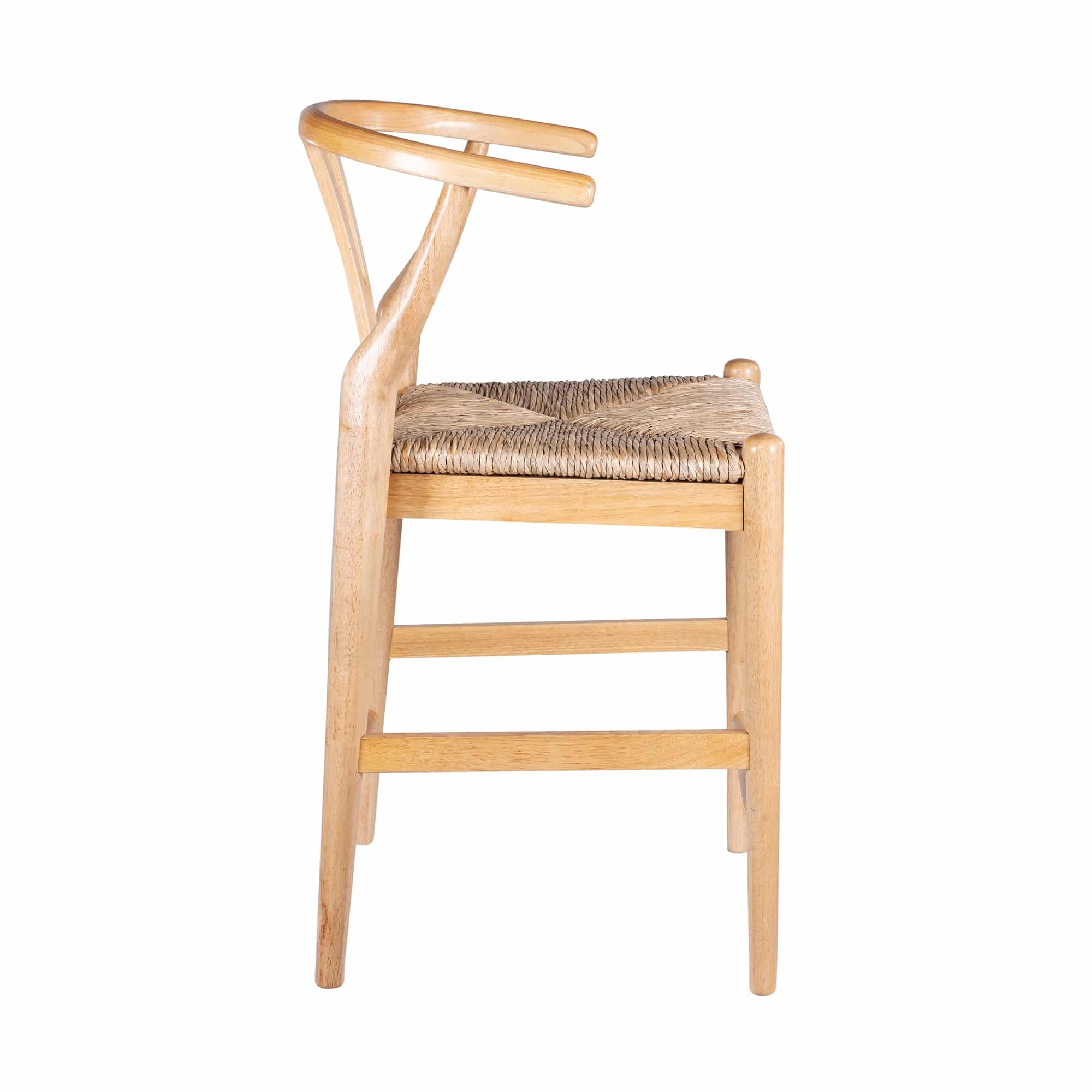Wishbone Counter Height Bar Stool with Natural Finish, Rubberwood Frame