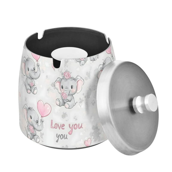 Yayeee Ashtray with Lid for Cigarette Smokeless Stainless Steel Home Ash Holder, Cartoon Elephant