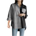 thumbnail image 1 of Button Down Shirts for Women Striped Color Block Roll Up Long Sleeve Dressy Casual Blouse Tops, 1 of 6