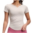 thumbnail image 2 of ClodeEU Women's V Neck Short Sleeve Yoga Top with Pleated ,Stretchy Slim Fit Athletic Tee Gray,Women's Plus XXL, 2 of 5