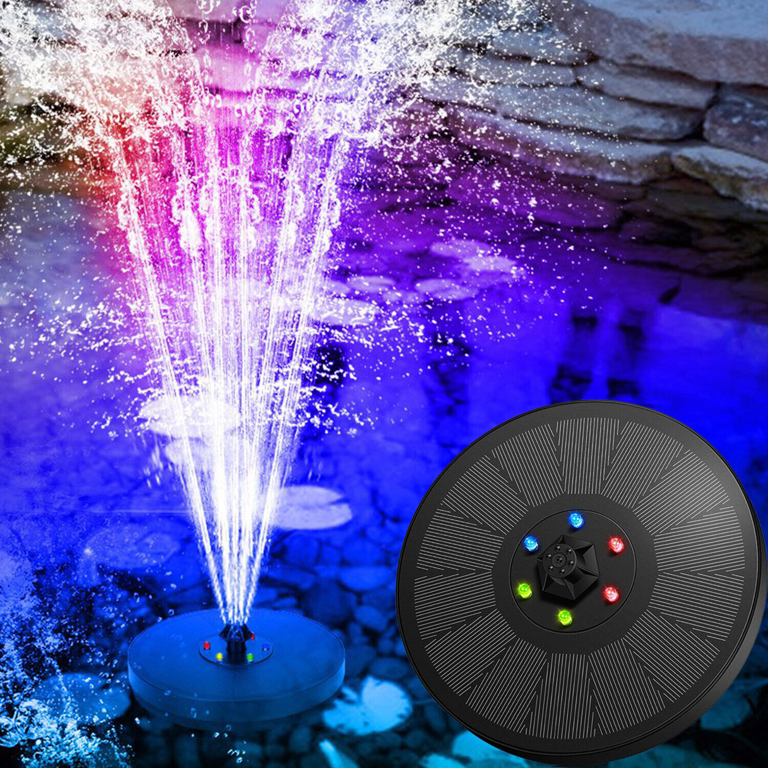 Solar Powered 6 LED Lights Water Fountain Pump Bird Bath Floating