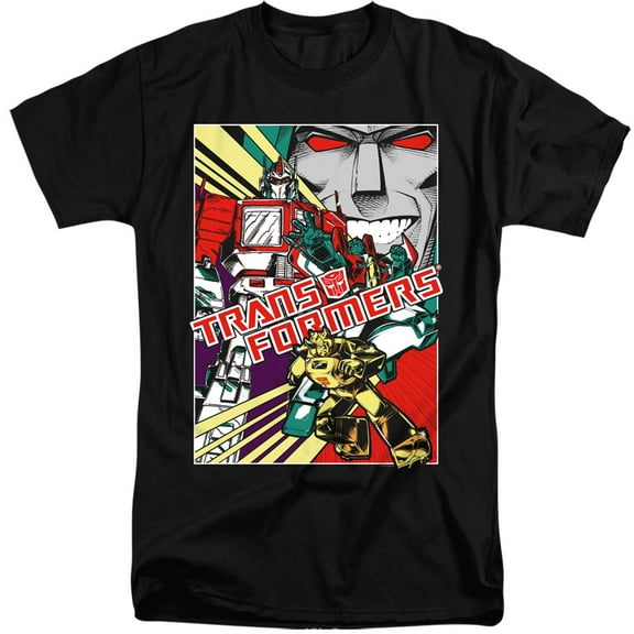 Transformers Comic Poster S/S Adult Tall 18/1 T-Shirt Black