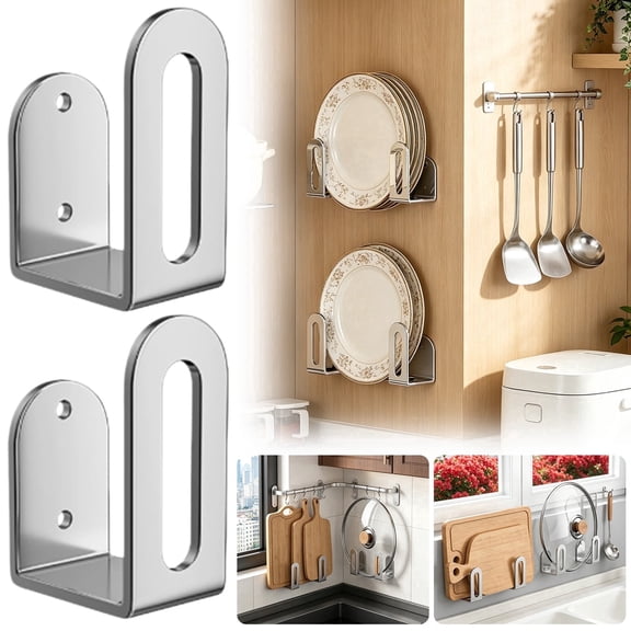 XIPYYKM 2 Pack Cutting Board Holder Wall Mounted - Stainless Steel Multi-Functional Hanging Storage Rack with Nail-Free Adhesive for Pot Lids Bakeware Kitchen Countertop Organizer Stand