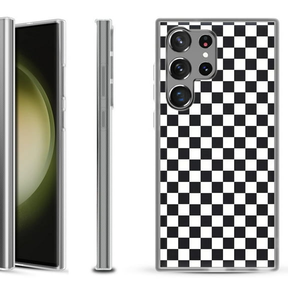 Shockproof Gel Phone Case for Samsung Galaxy S23 Ultra 5G, by OneToughShield ® - Checker B/W