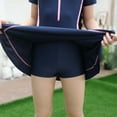 thumbnail image 6 of Xfvqtps Toddler Child Girls One Piece Swimsuit with Shorts Front Zipper Skirt Hemt Short Sleeve Sun Protection Simple Beach Rash Guard Summer Swim Shirts Bathing Suit 2-9 Years Navy, 6 of 9